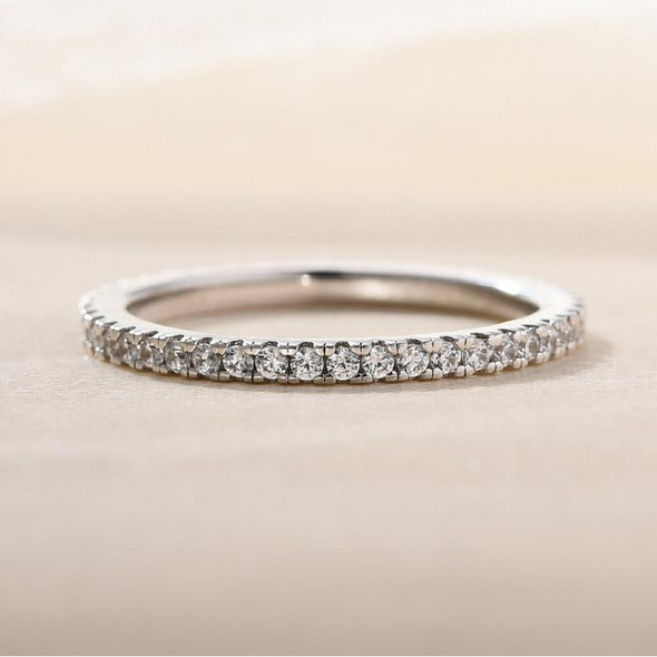 Four Row Full Eternity Stackable Wedding Band In Sterling Silver