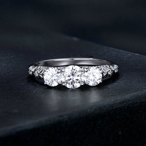 Stunning Three Stone Moissanite Sterling Silver Women's Wedding Band
