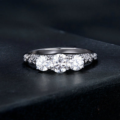 Stunning Three Stone Moissanite Sterling Silver Women's Wedding Band
