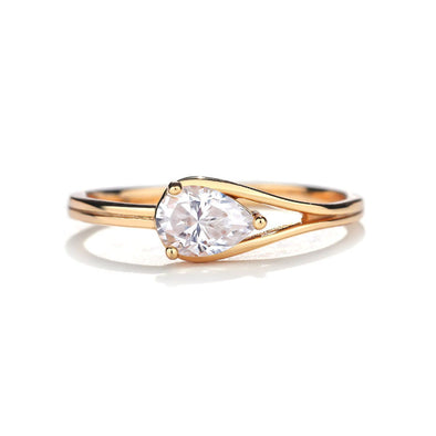 Simple 1.0ct Pear Cut 14K Rose Gold Plated Moissanite Engagement Ring