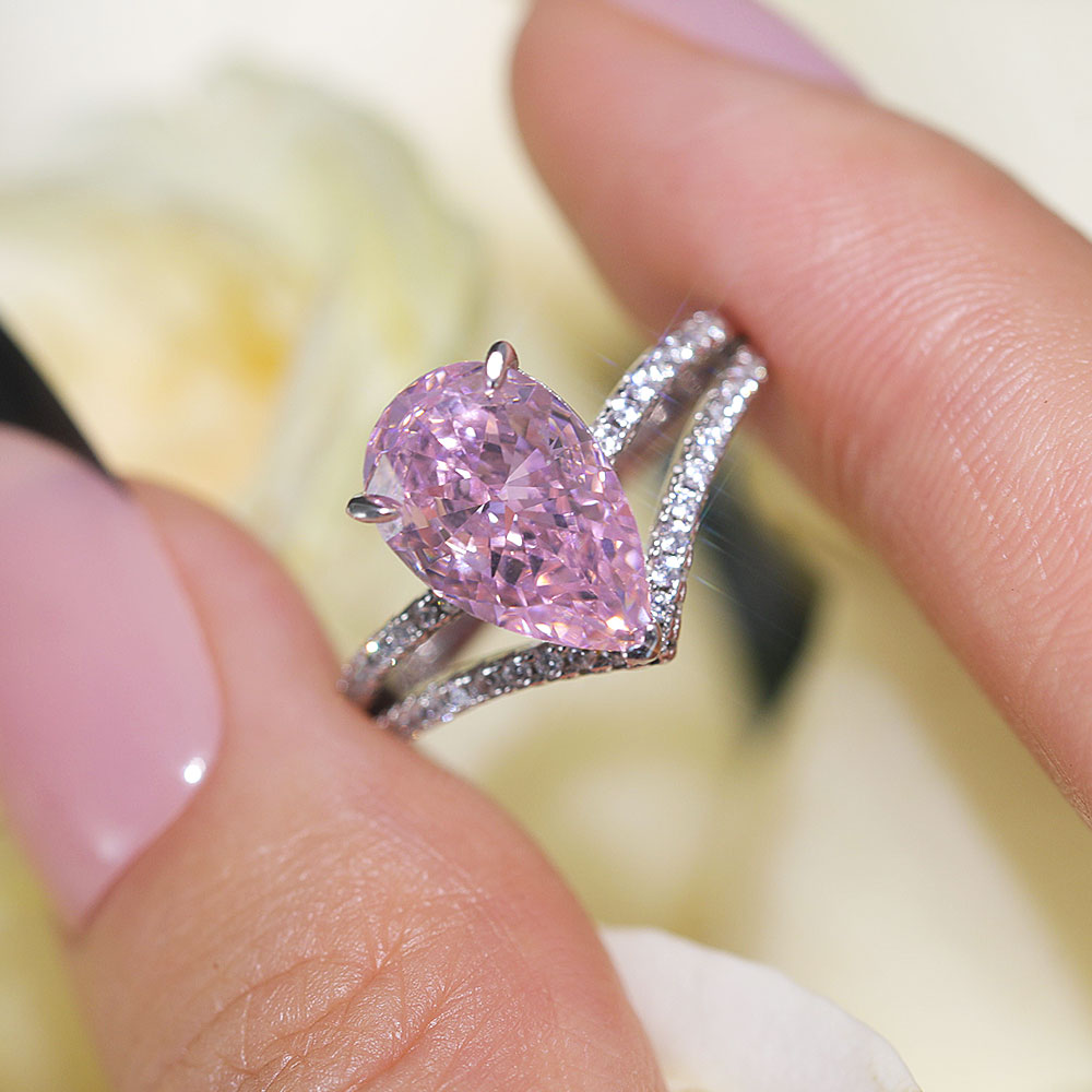Gorgeous Pink Pear Cut Sterling Silver Engagement Ring