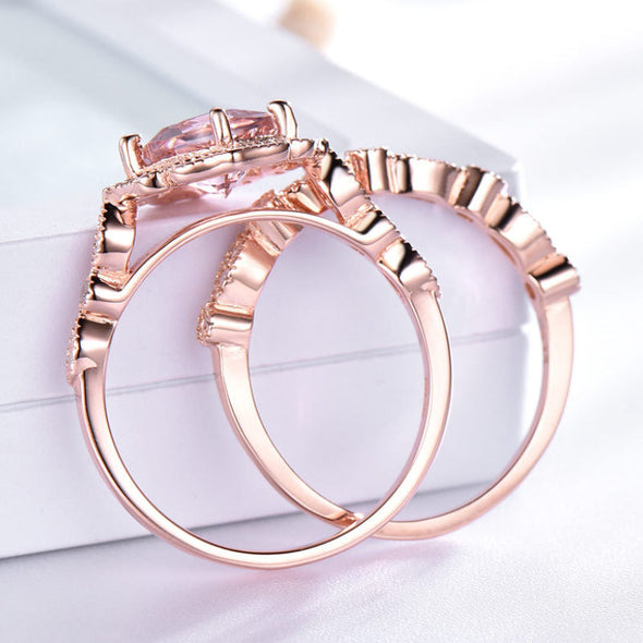 Vintage Pink Morganite Rose Gold Tone Ring Set