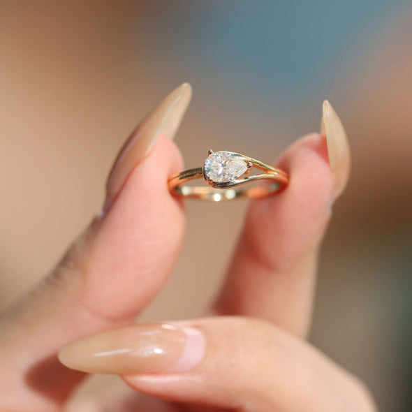 Simple 1.0ct Pear Cut 14K Rose Gold Plated Moissanite Engagement Ring