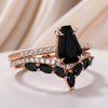 Exquisite Rose Golden Tone Coffin Cut Black Gemstone Wedding Bridal Set