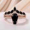 Exquisite Rose Golden Tone Coffin Cut Black Gemstone Wedding Bridal Set