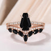 Exquisite Rose Golden Tone Coffin Cut Black Gemstone Wedding Bridal Set