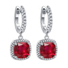 Birthstone Cushion Cut Halo Sterling Silver Drop Earrings