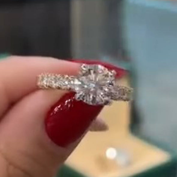 Stunning Round Cut Two Tone Sterling Silver Engagement Ring