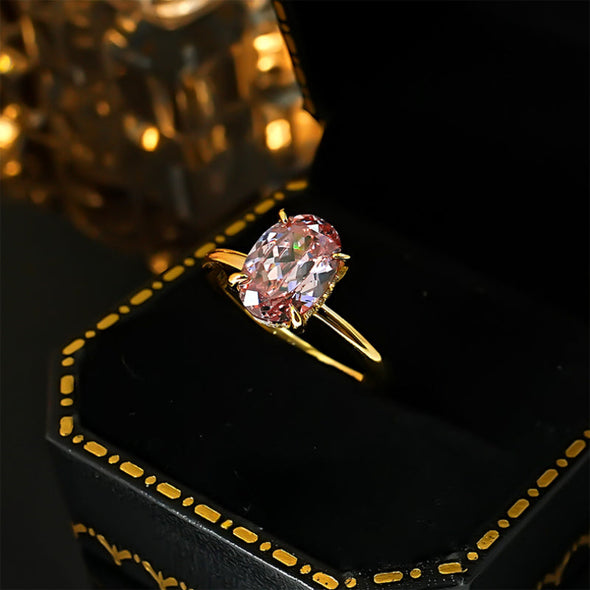 Classic Pink Tourmaline Oval Cut Golden Tone Engagement Ring