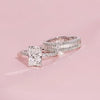 2PCS Radiant Cut Ring With Baguette Band Bridal Set in Sterling Silver