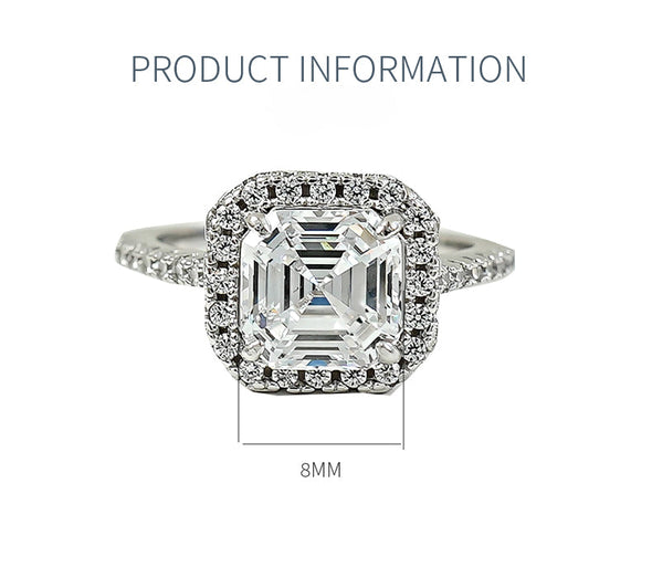 3.0 CT Asscher Cut Sterling Silver Engagement Ring