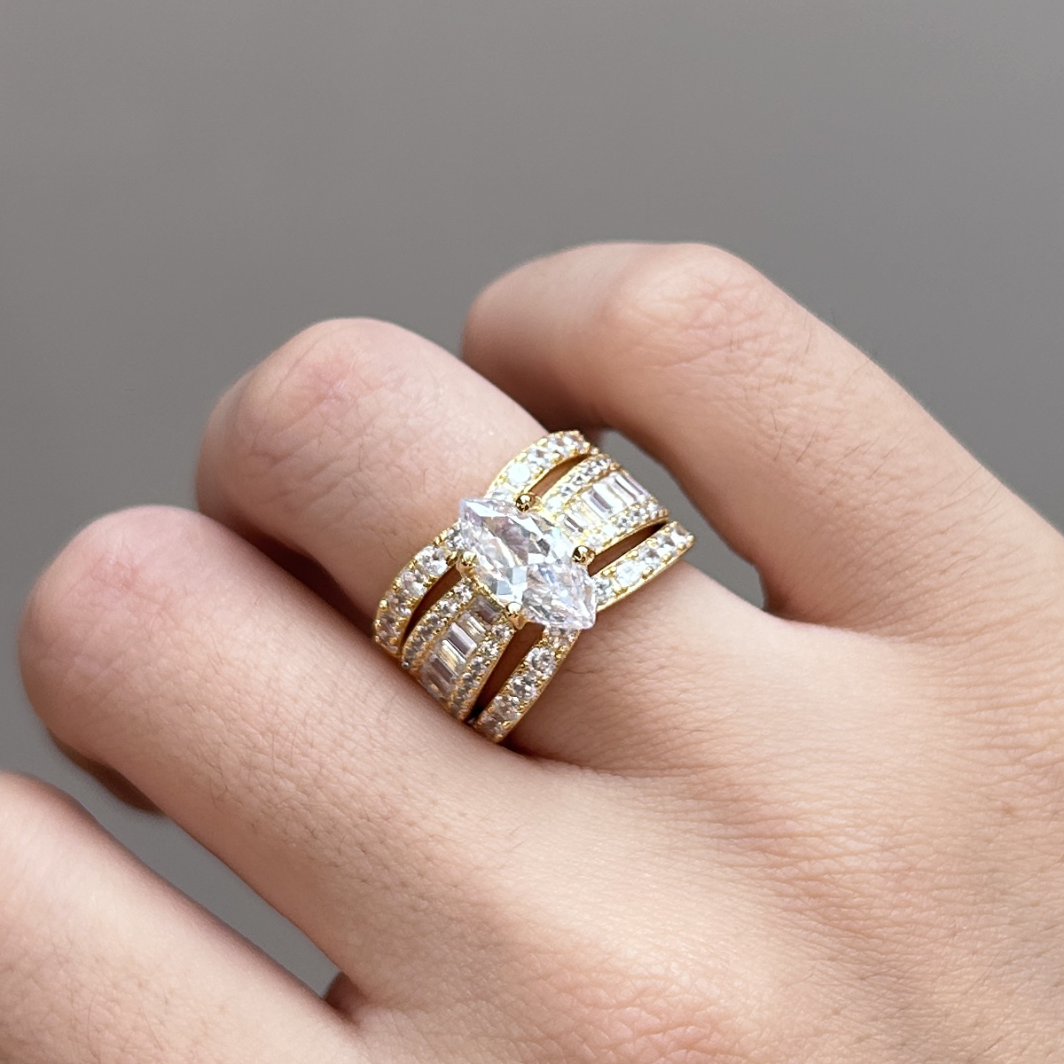 925 Marquise Cut Three Band Ring Set