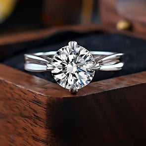 Classic Round Cut 4 Prong in Sterling Silver Engagement Ring
