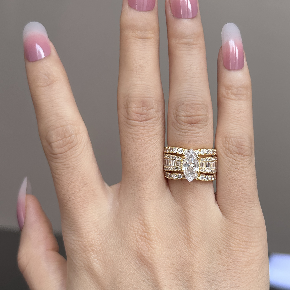 925 Marquise Cut Three Band Ring Set