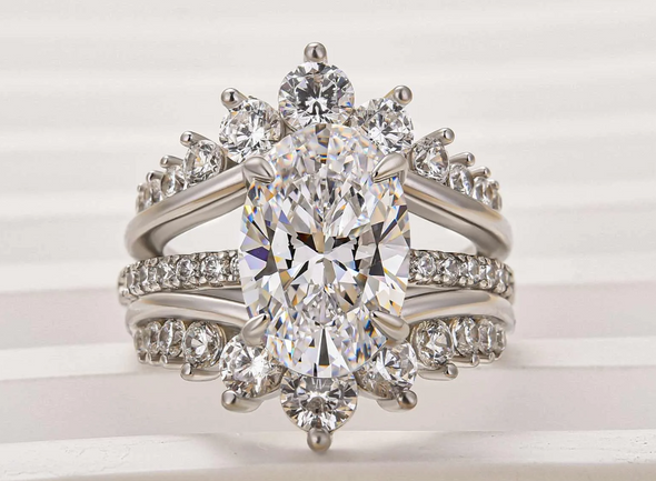 4.0Ct Oval Cut Bridal Set With Jacket Wedding Band