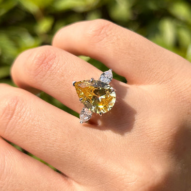 Yellow Pear Cut Gemstone Sterling Silver Engagement Ring