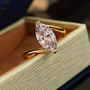 Simple Pink Marquise Cut Gold Plated Engagement Ring
