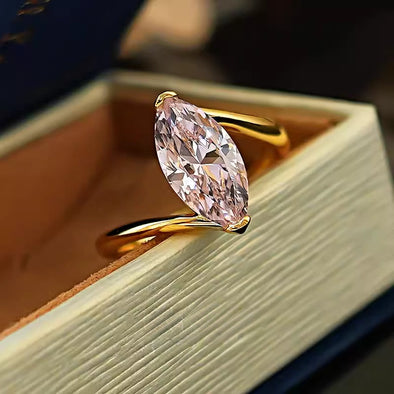 Simple Pink Marquise Cut Gold Plated Engagement Ring