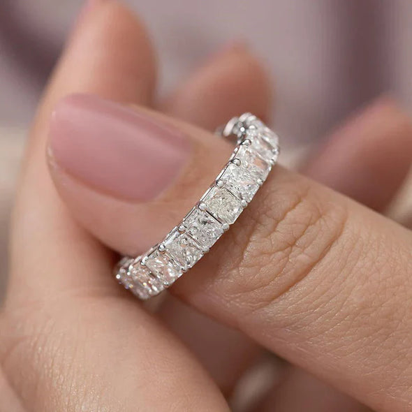 Elegant Radiant Cut Sterling Silver Wedding Band