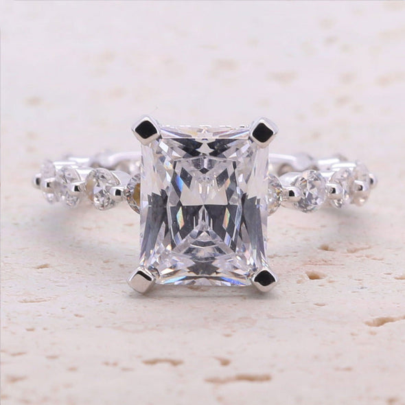 Classic 4.0ct Princess Cut Sterling Silver Engagement Ring Set