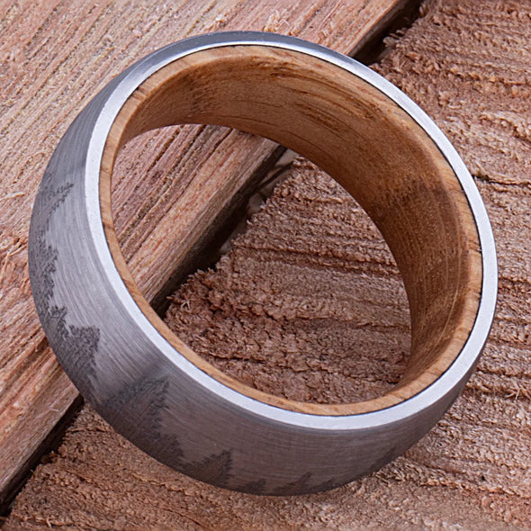 Forest Tungsten Men's Ring with Whiskey Barrel