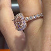 White Halo Pink Cushion Cut Engagement Ring