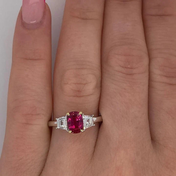 Ruby Cushion Cut Sterling Silver Engagement Ring