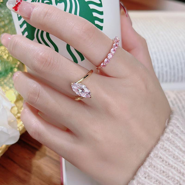Simple Pink Marquise Cut Gold Plated Engagement Ring