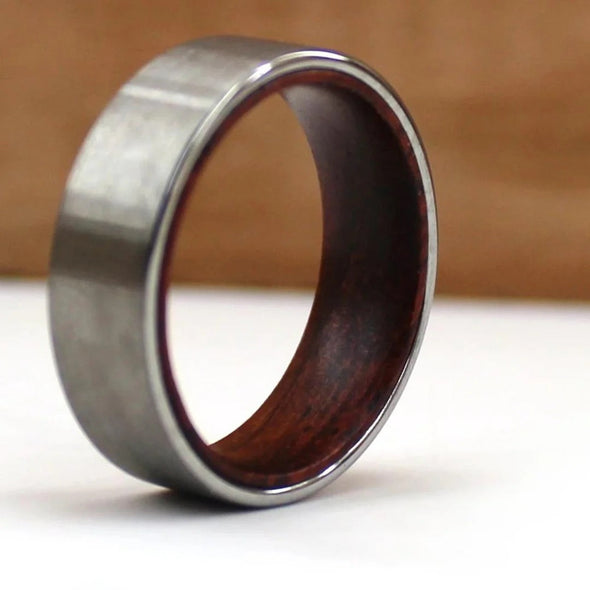 Tungsten and Redwood Band Ring