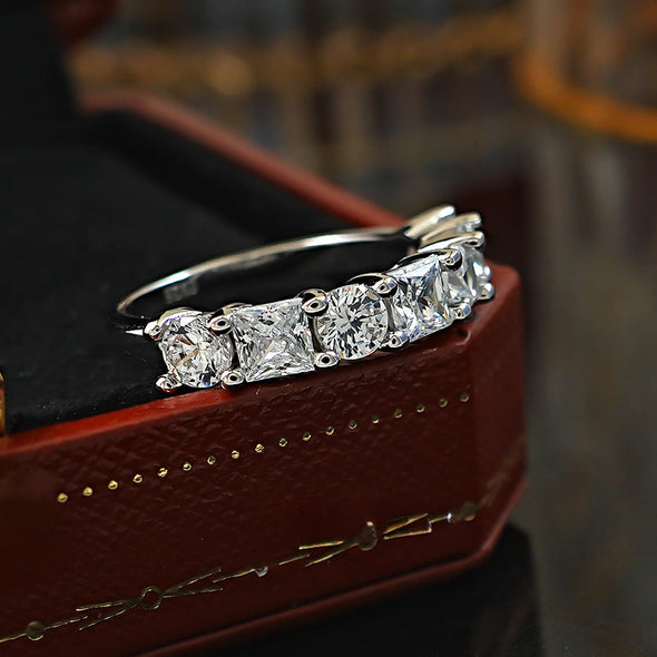 Princess Round Cut Half Eternity Sterling Silver Wedding Band
