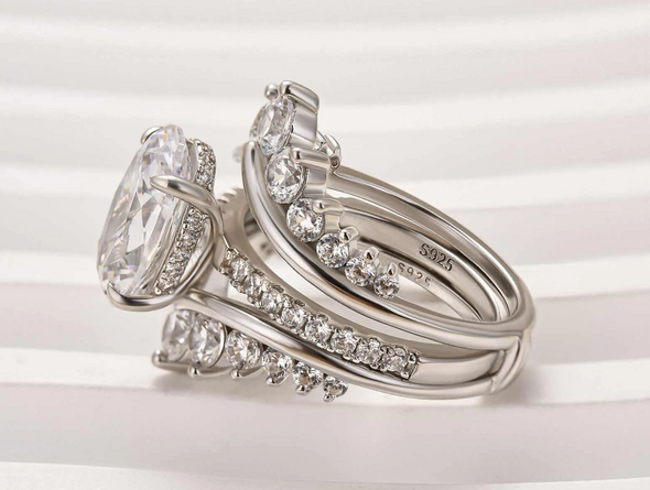 4.0Ct Oval Cut Bridal Set With Jacket Wedding Band