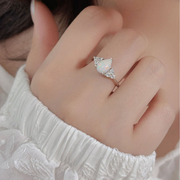 Oval Shape Opal Sterling Silver Engagement Ring