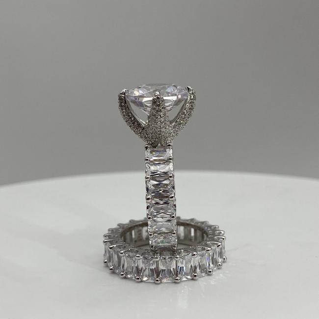 Handmade Cushion Cut Eternity Sterling Silver Bridal Set