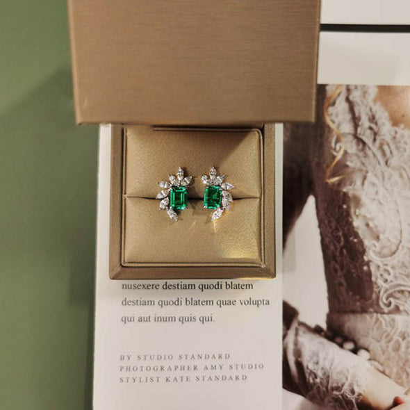Gorgeous Emerald Green White Gold Plated Earrings