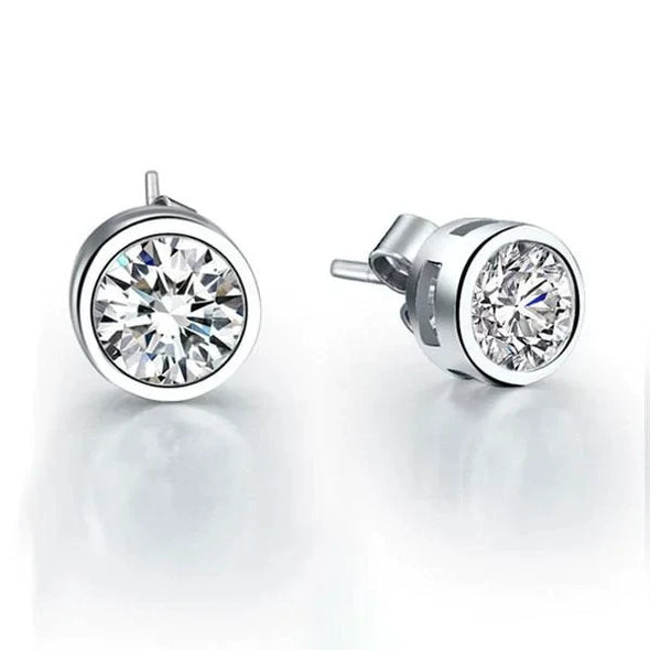 Classic Bezel Sterling Silver Stud Earrings