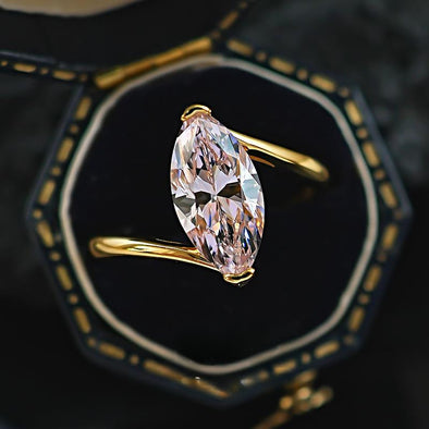 Simple Pink Marquise Cut Gold Plated Engagement Ring
