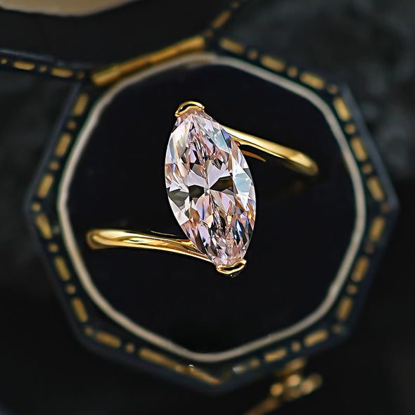 Simple Pink Marquise Cut Gold Plated Engagement Ring