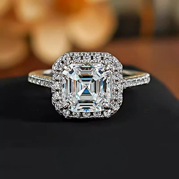 3.0 CT Asscher Cut Sterling Silver Engagement Ring
