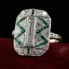 Art Deco 2.5ctw Baguette Cut White Sapphire & Emerald Cocktail Ring