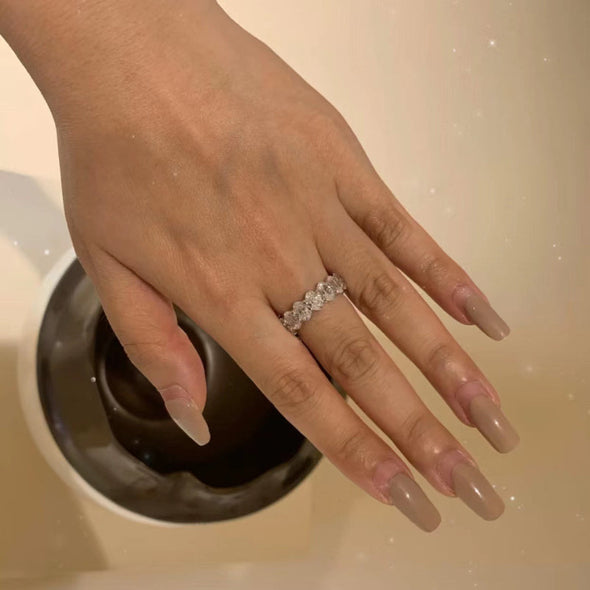 Oval Cut Eternity Sterling Silver Wedding Band