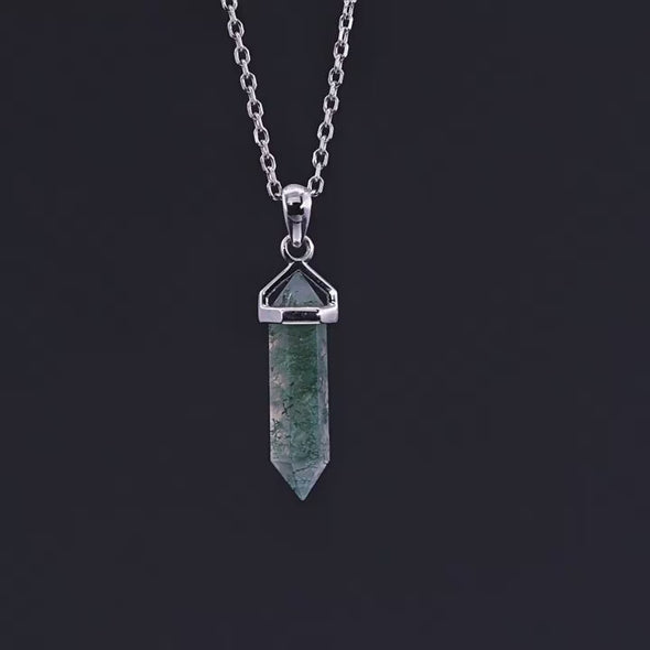 Green Moss Agate Warhead Design Sterling Silver Neckalce