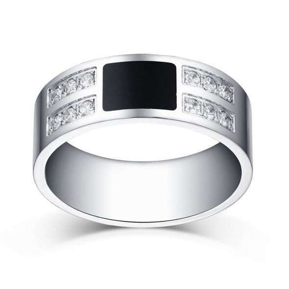 Round Cut White Sapphire Titanium Steel Wedding Band