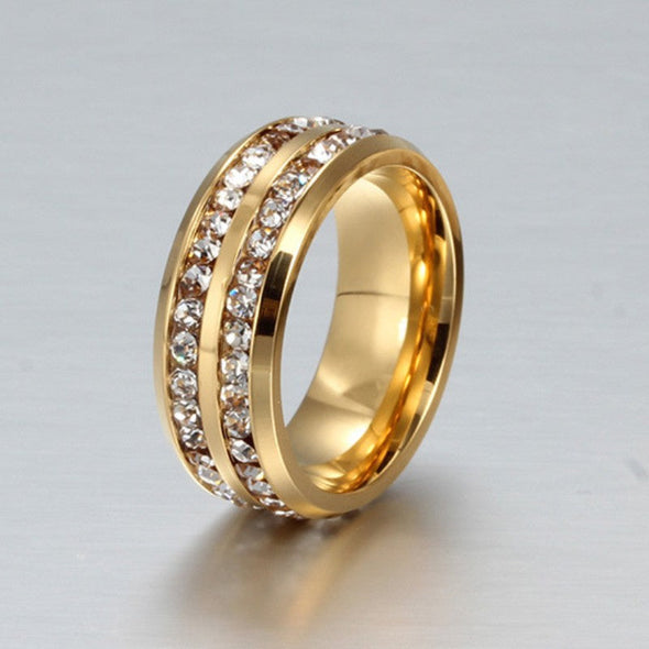 Round Cut White Sapphire Gold Titanium Men's Wedding Band