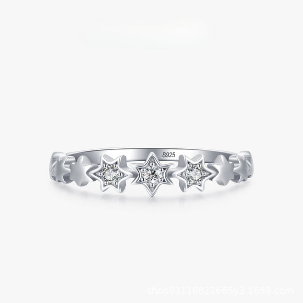 Cute Star Design Sterling Silver Wedding Band