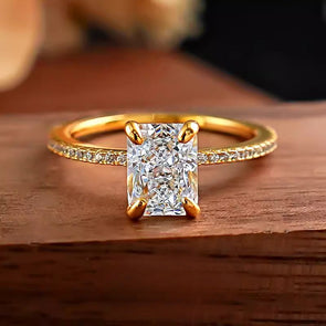 Simple 2.0 CT Radiant Cut Golden Tone Engagement Ring