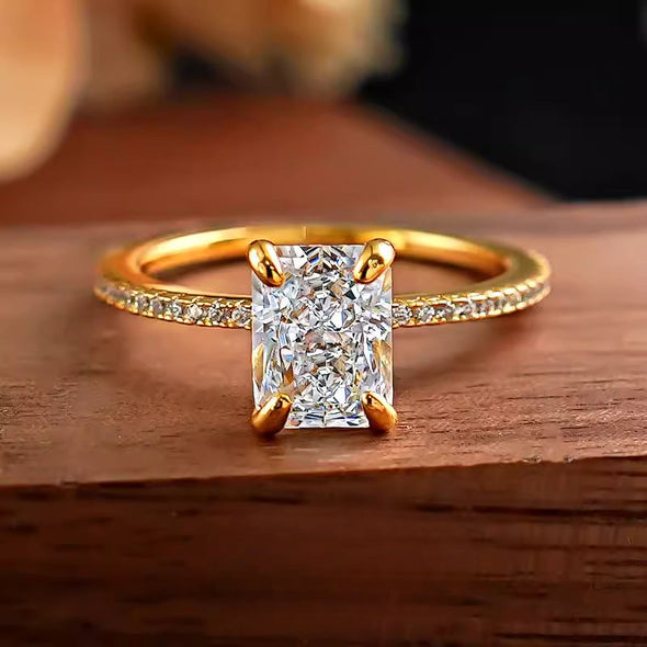 Simple 2.0 CT Radiant Cut Golden Tone Engagement Ring