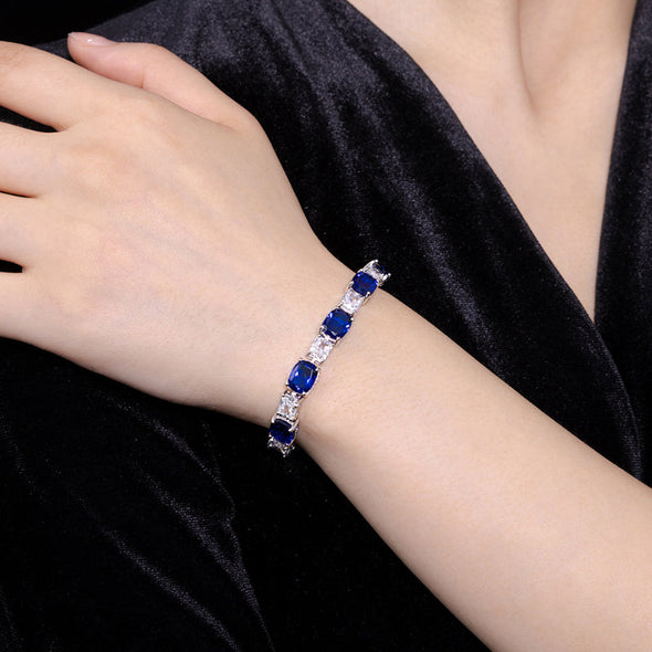 luxurious Elongated Cushion Cut Royal Blue Tennis Bracelet