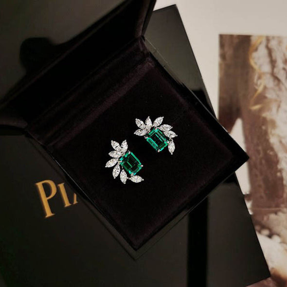 Gorgeous Emerald Green White Gold Plated Earrings