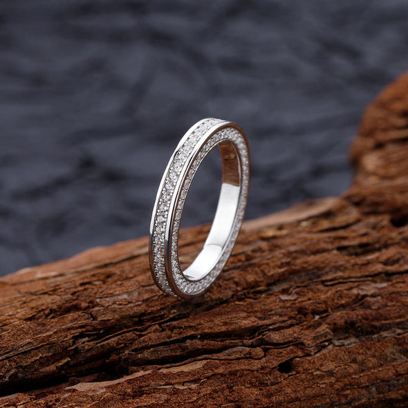 Triple Row Eternity Wedding Band Ring in 925 Sterling Silver