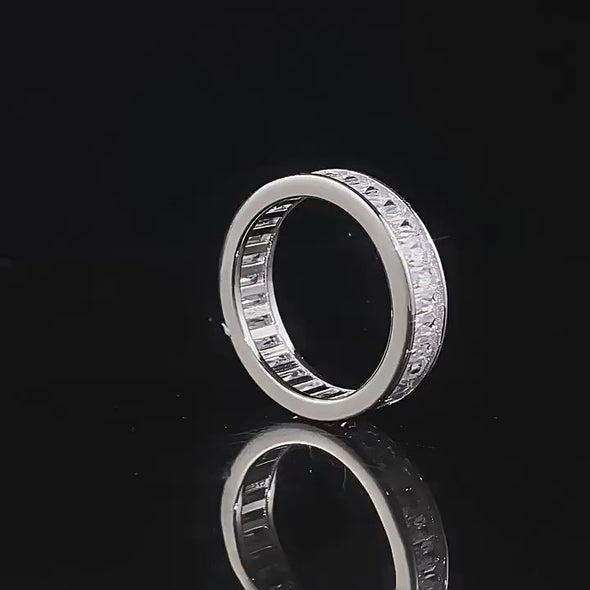 Gorgeous Princess Cut Paved Sterling Silver Wedding Band